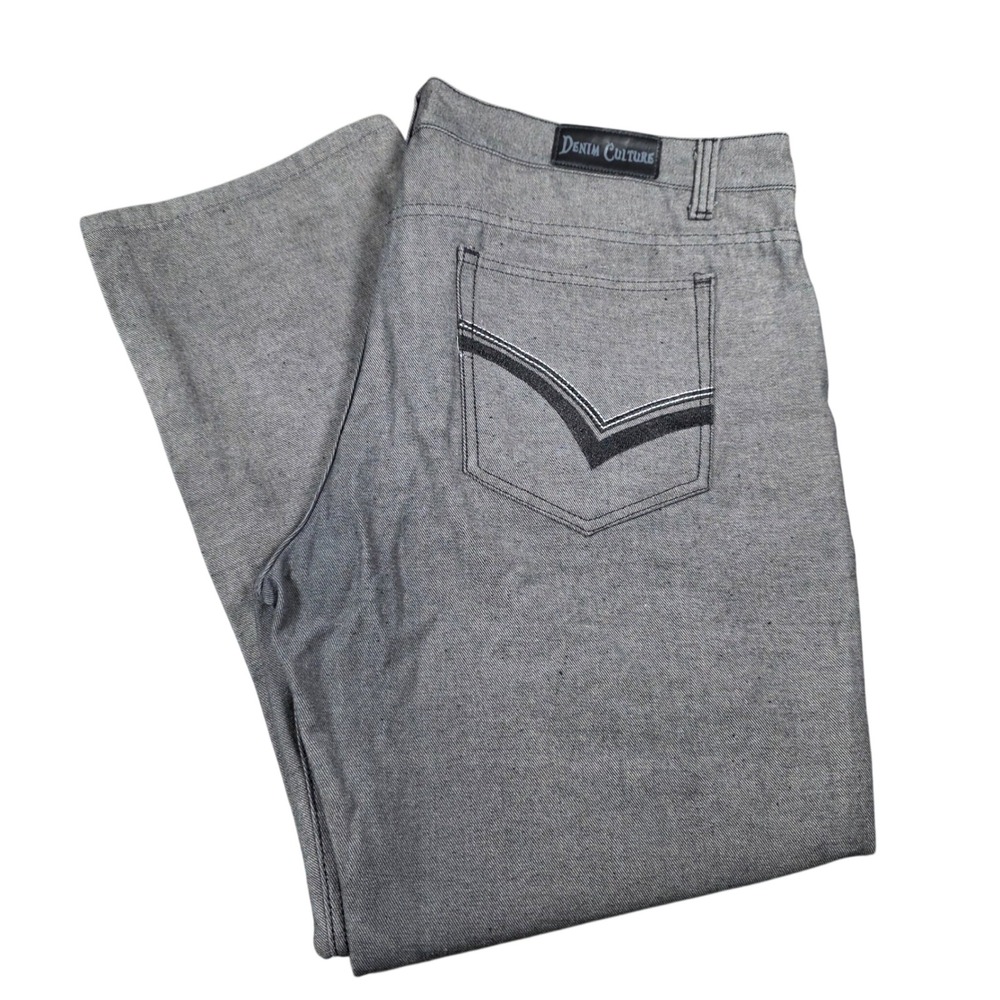 Denim Culture Mens Gray Straight Leg Jeans Embroidered Pockets 42x32 Cotton